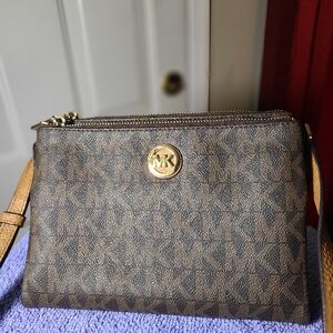 Michael Kors Brown and Gold Crossbody Bag